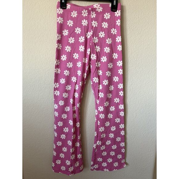 Old Navy Pink Daisy Elastic Waist Full Length Flare Leggings Size L 10/12 - Picture 2 of 6